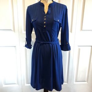 Blue 3/4 sleeve cinema style dress w/gold buttons